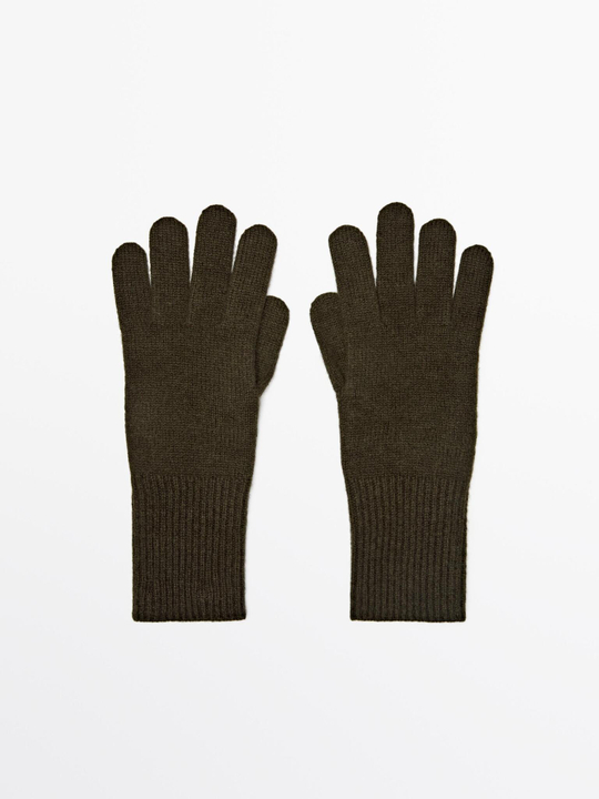 Massimo Dutti Трикотажные перчатки из смесовой шерсти, зеленый