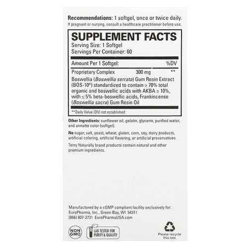 Terry Naturally, Boswellia Plus с маслом ладана, 60 капсул