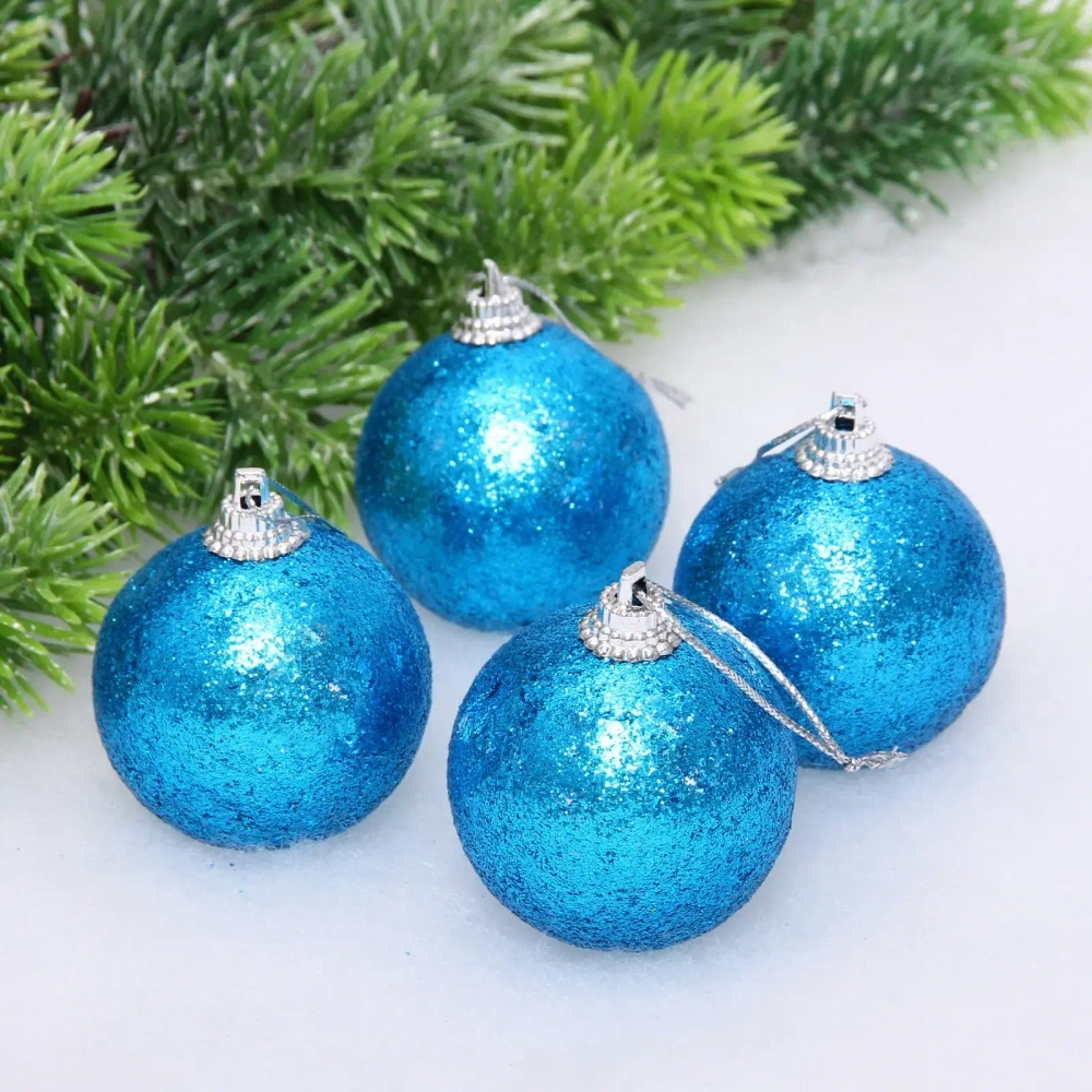 Новогодние шары 5 см (набор 4 шт) «Блестящее напыление», голубой