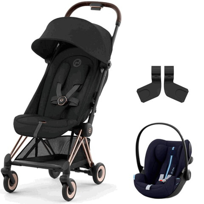 Коляска Cybex Coya Rosegold Frame Cloud G i-Size Ocean Blue Plus Sepia Black с дождевиком и бампером