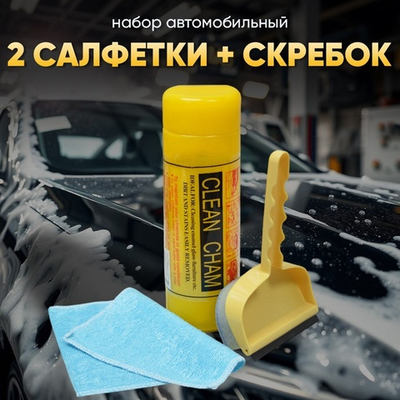 Набор автомобильная салфетка в тубе малая + салфетка + окномой-скребок