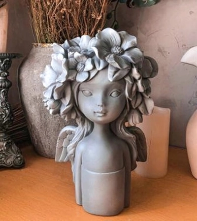 Ваза-статуэтка из гипса настольная «Фея» 31см графит