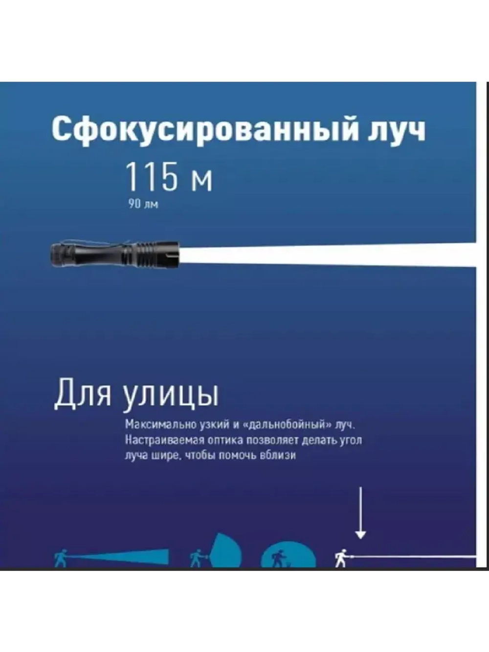 Фонарь ручной KOS105B с линзой с зумом 1xAA