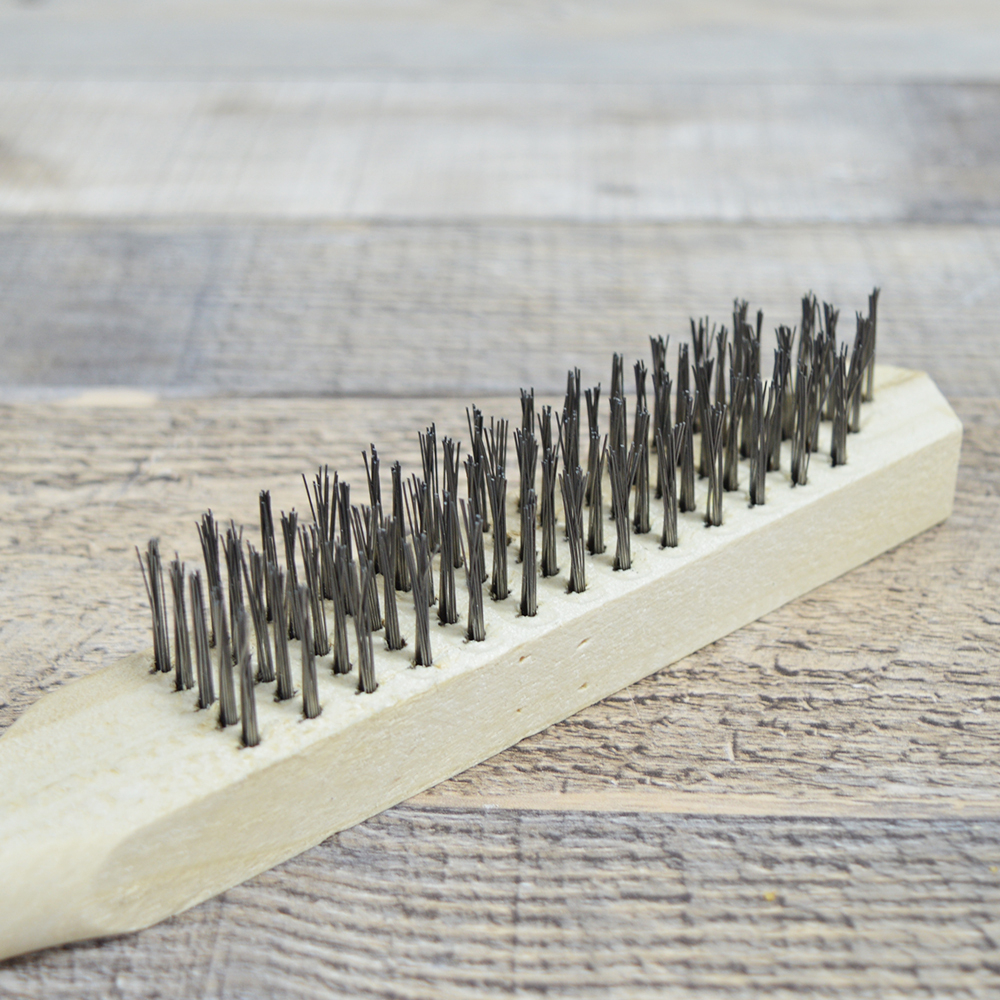 Щетка по металлу 5-ти рядная с деревянной ручкой, 26см