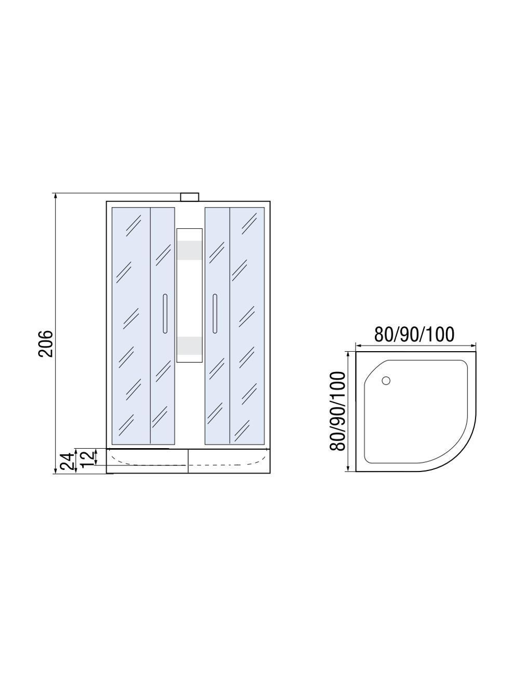 Душевая кабира  МОНОМАХ 10000005771 90/24 С МЗ, б/крыши, 900х900х2060, полукруг