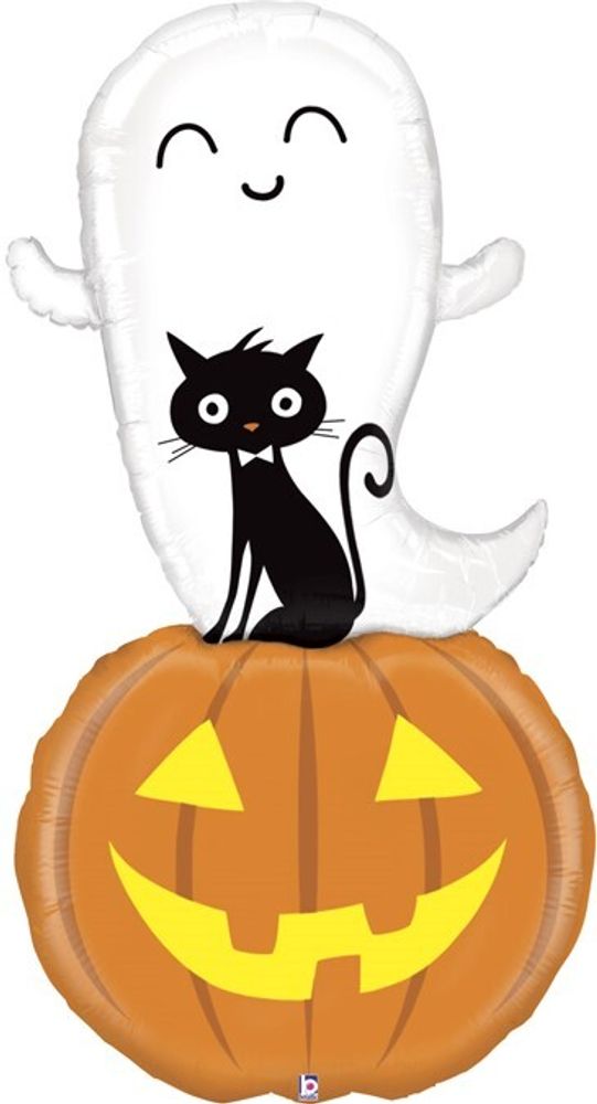 Шар-фигура, фольга, "Хэллоуин Привидение с котенком" 60"/152 см (БГ-35)