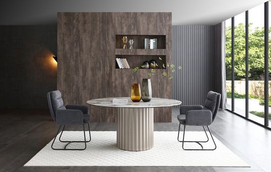 Стол DETROYT 140 Контрастный мрамор, керамика / серый Шампань металлик