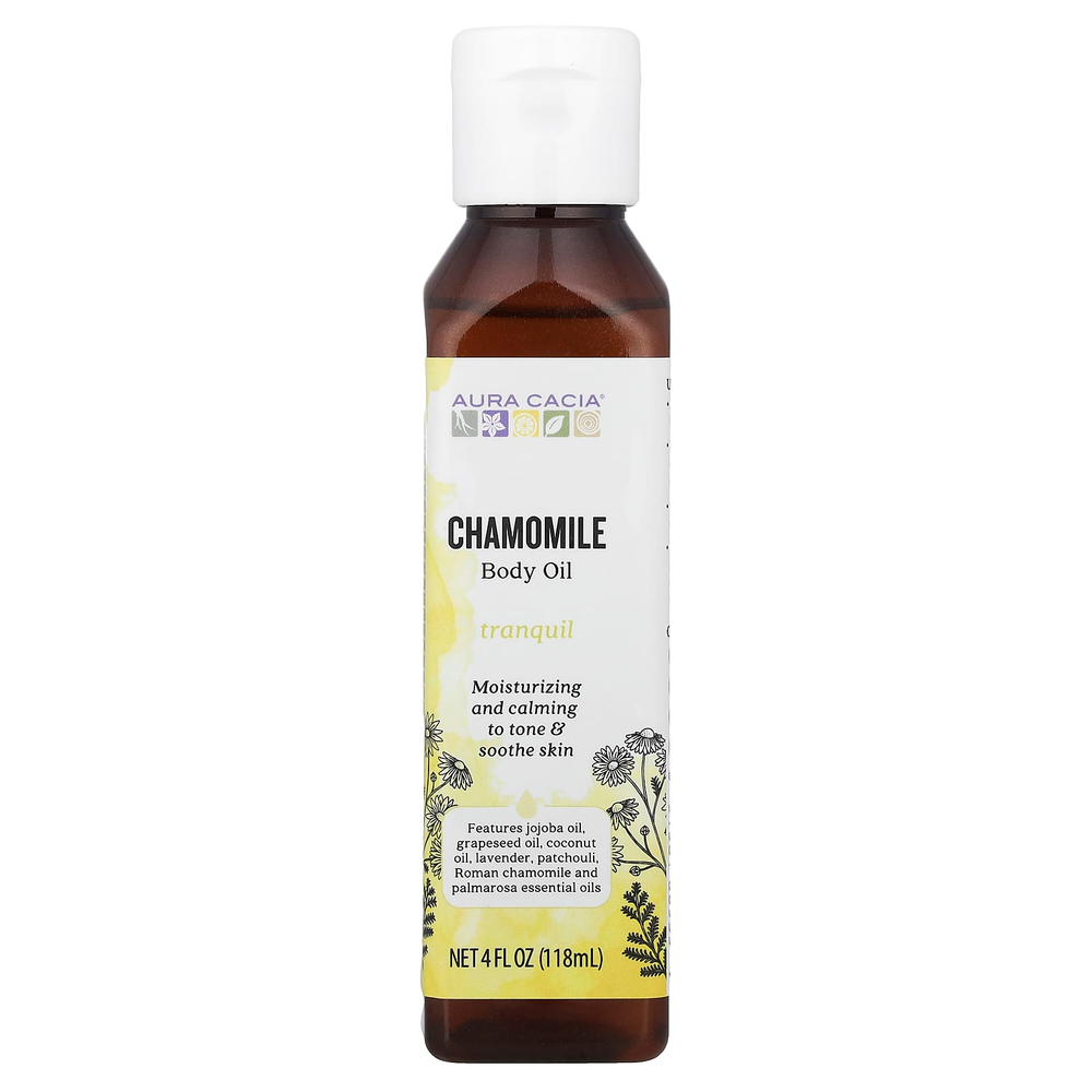 Aura Cacia, Ароматерапевтическое масло для тела, успокаивающая ромашка, 4 жидких унции (118 мл)