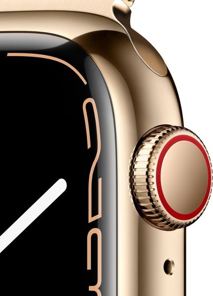 Умные часы Apple Watch Series 7 GPS + Cellular 45mm Stainless Steel with Gold Milanese Loop, миланская петля золотая (MKJG3, MKJY3)