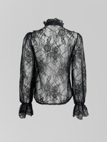 Блузка AYA collection однотонная кружевная на пуговицах с рюшами