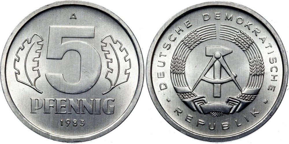 Германия - ГДР 5 пфеннигов, 1983 Герб XF