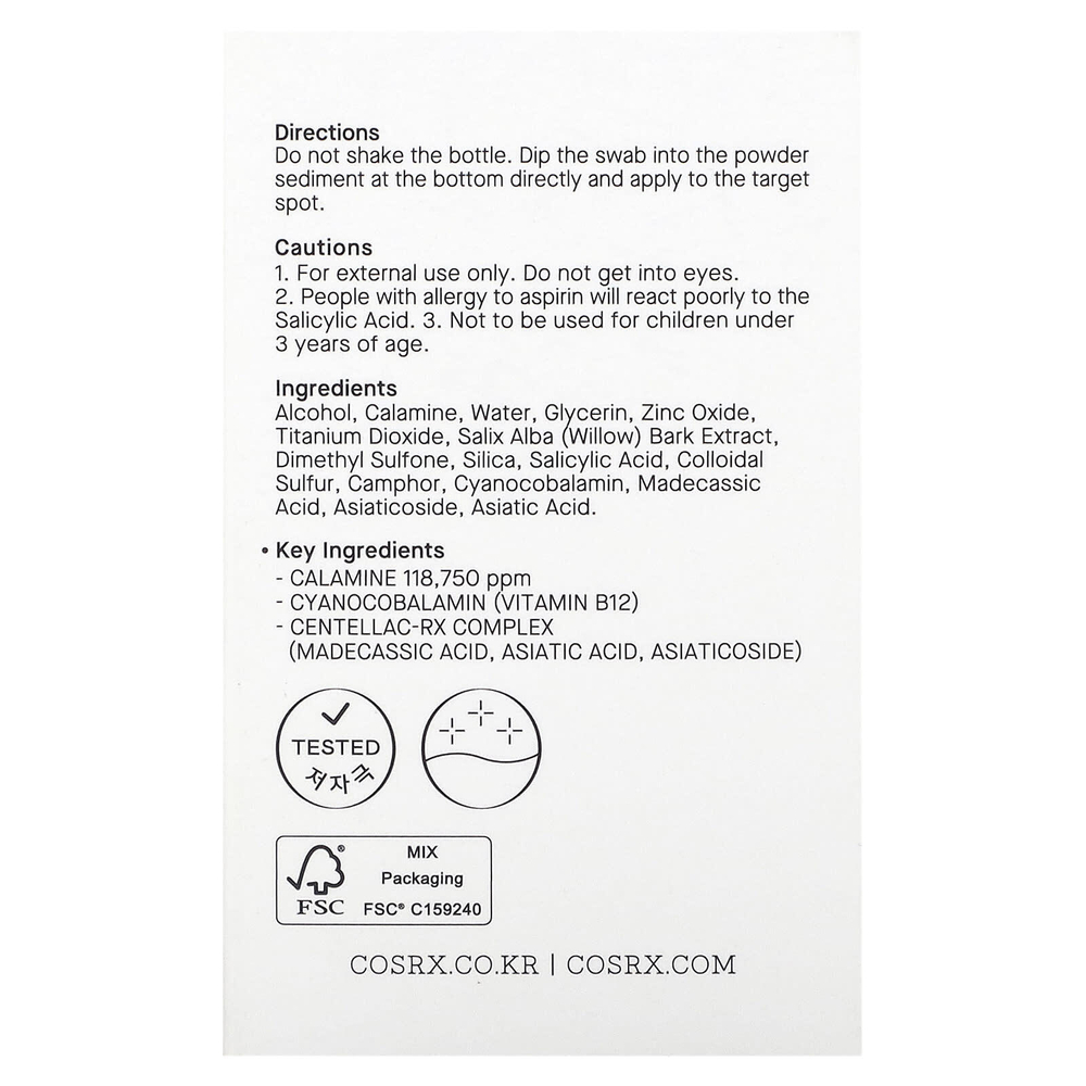 CosRx, AC Collection, лосьон для сушки пятен и многоразовый тампон, 30 мл (1,01 жидк. унц.)