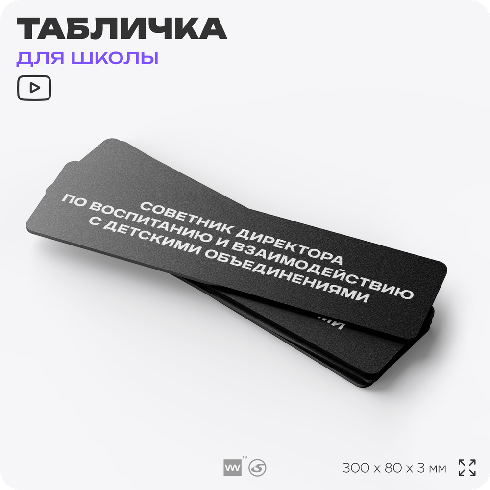Табличка для школы Советник директора по воспитанию, школьные таблички на дверь кабинета, 30х8 см, Айдентика Технолоджи