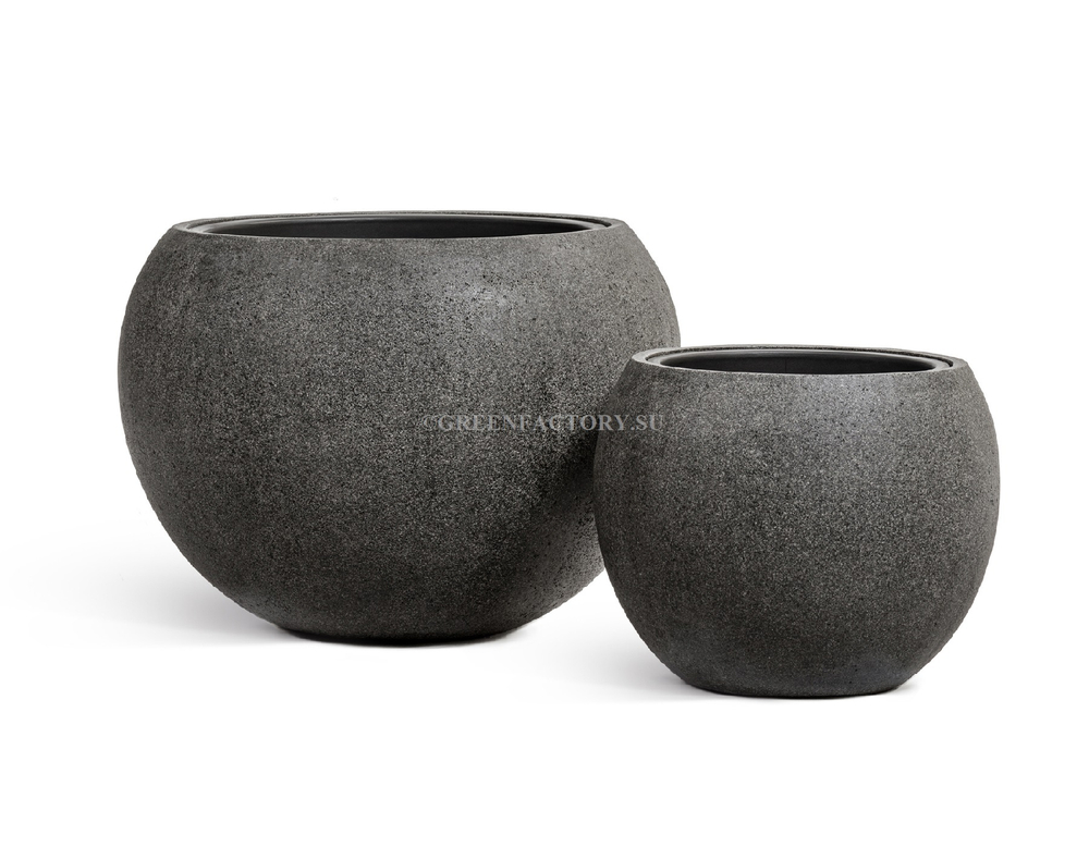 Кашпо TREEZ Effectory - Stone - Большая полусфера - Тёмно-серый камень