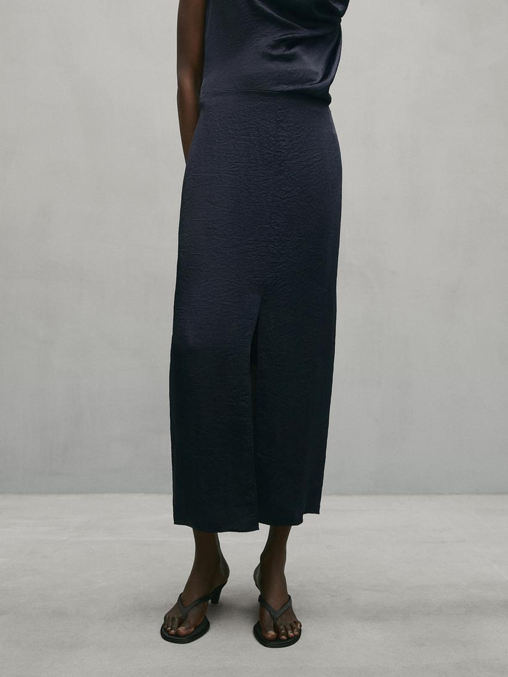 Massimo Dutti Драпированное платье миди с бантом - Studio, синий