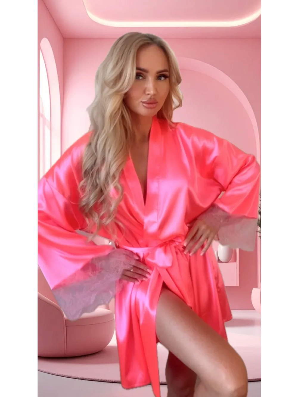 Халат с кружевом