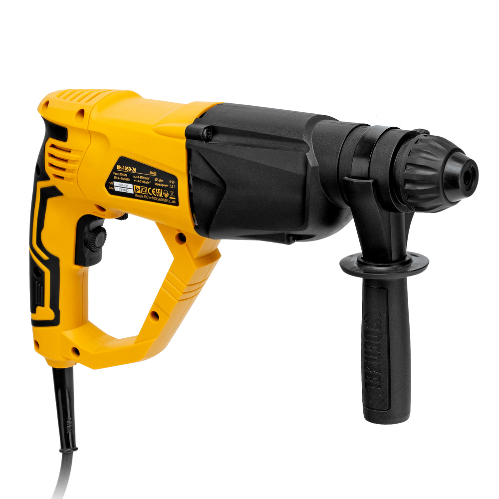 Перфоратор электрический RH-1050-26, SDS-plus, 1050 Вт, 3.2 Дж, 3 плюс 1 режим Denzel