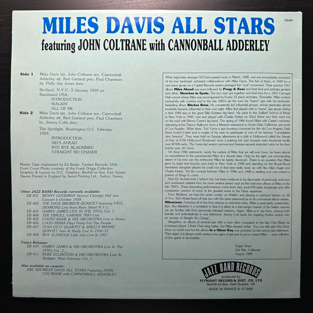 Miles Davis All Stars Featuring John Coltrane With Cannonball Adderley (Франция 1988г.)