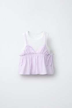 ZARA ТОП В ПОЛОСКУ С ФУТБОЛКОЙ В РУБЧИК, РОЗОВЫЙ