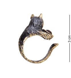 AM-3725 Кольцо «Котенок с блюдцем» (латунь, янтарь)