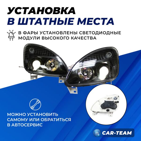 Фары Газель Бизнес передние с Bi LED модулями, черная маска