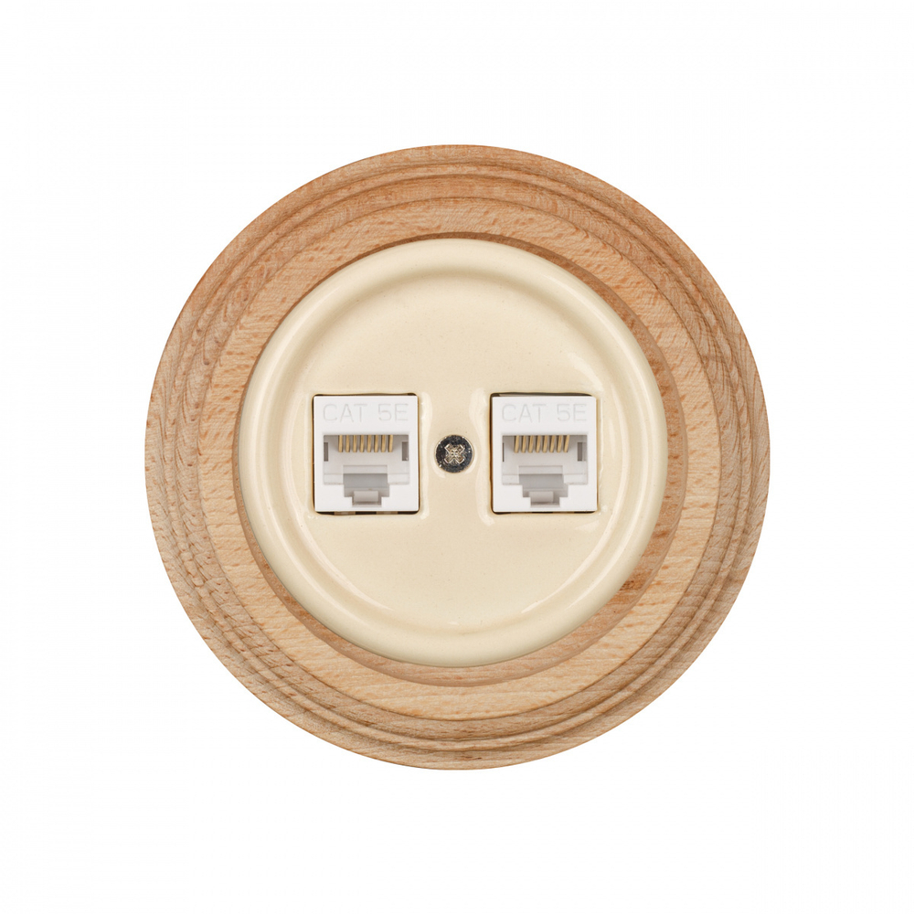 Розетка RJ45 информационная двойная, керамика, цвет Песочное золото B1-302-04