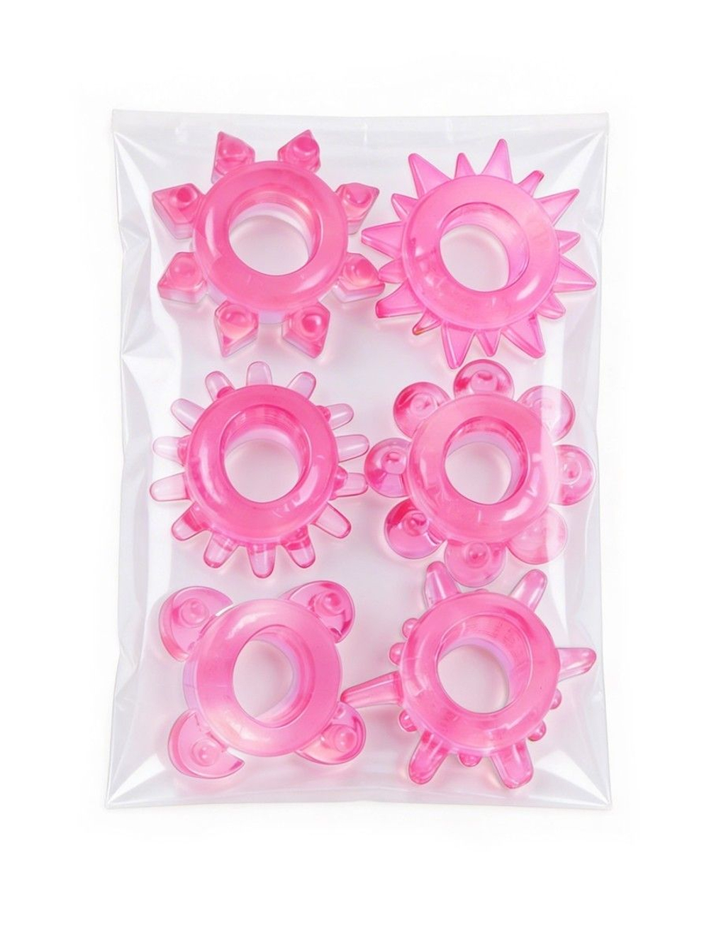 Набор из 6 розовых эрекционных колец с различным рельефом