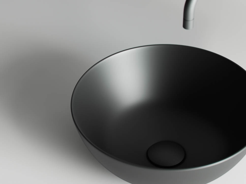 Умывальник чаша накладная круглая (цвет Черный Матовый) Element 358x358x155мм