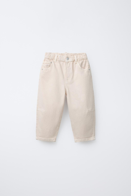 ZARA БРЮКИ BAGGY ИЗ ТВИЛА, СЛОНОВАЯ КОСТЬ