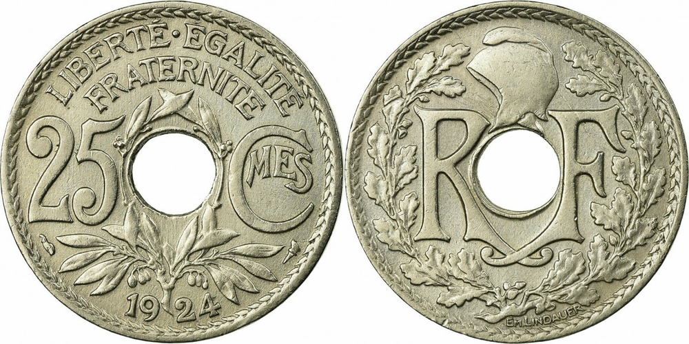 Франция 25 сантимов, 1917 - 1937 Фригийский колпак XF