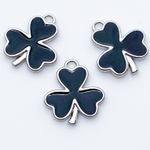 Подвеска Клевер, цвет серебро+черный, размер 13*12 мм, цена за 1 шт