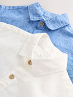 Рубашка льняная с коротким рукавом для мальчика Next AG5-921, 2 шт., Белый, Синий