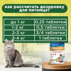 Таблетки от гельминтов и лямблий для кошек Фенпраз 6таб, Пирантел/ Празиквантел/Фенбендазол