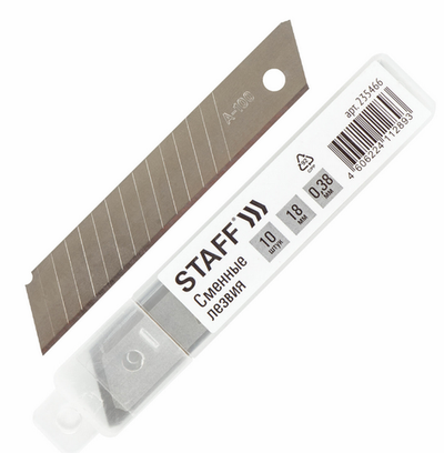 Комплект лезвий для ножей 10шт. 18мм. толщина лезвия 0,38 мм. "Basic" в пластик. пенале (STAFF)