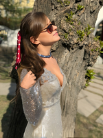 Чокер/стойка ручной работы из бисера и камня Кианит