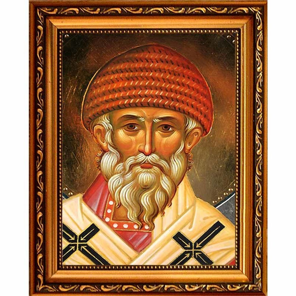 Икона Святителя Спиридона Тримифунтского на холсте.
