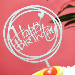 Топпер круглый «Happy Birthday» светло-голубой