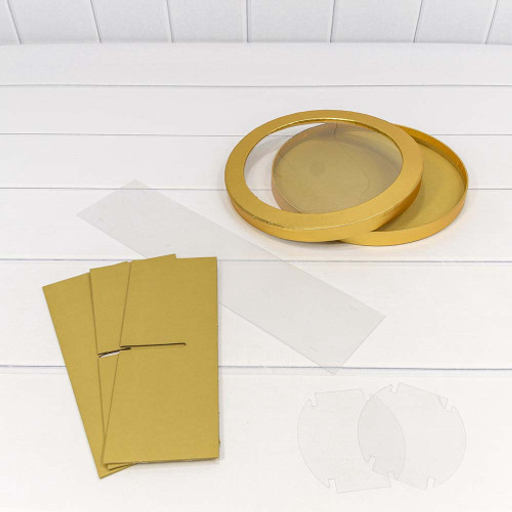 Коробка сборная 25х10 см с окошком (Золотой)