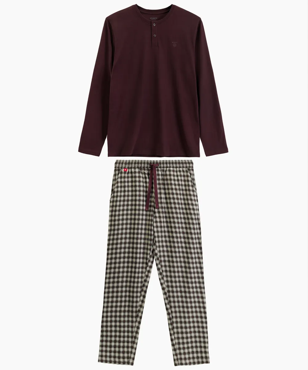 Мужская пижама Atlantic, 1 шт. в уп., хлопок, винная + серая, NMP-394