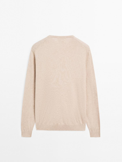 Massimo Dutti Хлопковый свитер с длинными рукавами, песочный