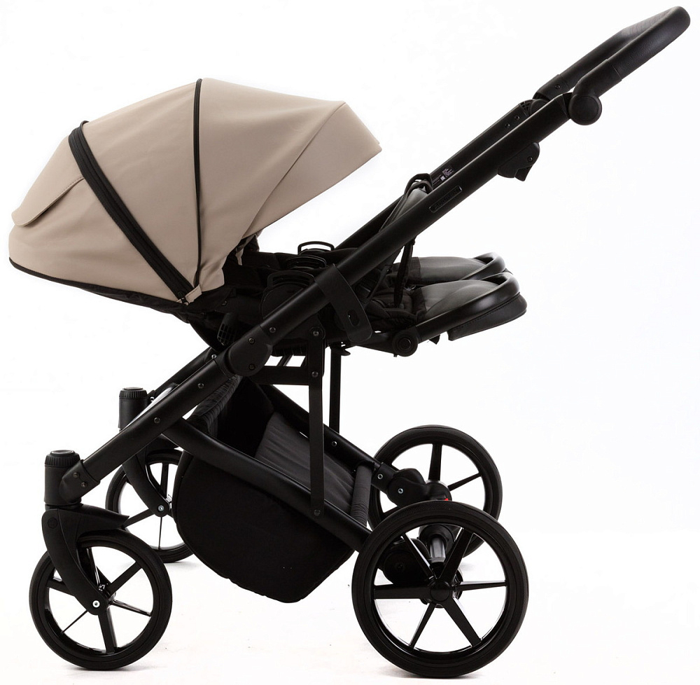Детская коляска для двойни Adamex Leo Duo Deluxe 3 в 1 DUO-SA7 (СВ.БЕЖЕВАЯ КОЖА)