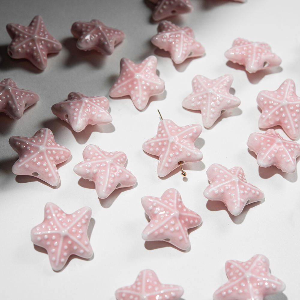 Бусина в форме морской звезды, 20*22,3мм, светло-розовая, глазурированный фарфор