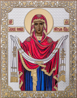 Покрова, икона прямоугольная без рамки, красное дерево, эмаль 120х160