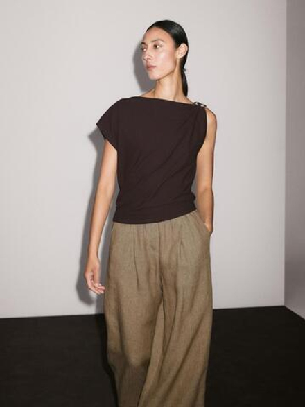 Massimo Dutti Струящиеся брюки из 100% льна, бежевый