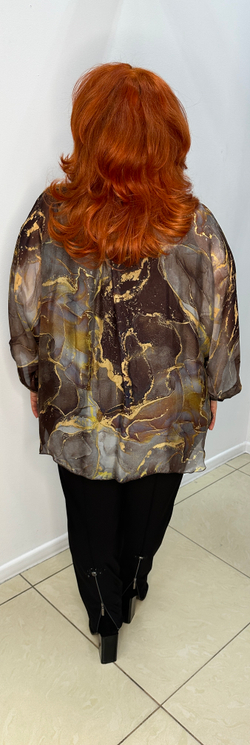 Двойка: итальянский шифоновый блузон с коричневой трикотажной маечкой