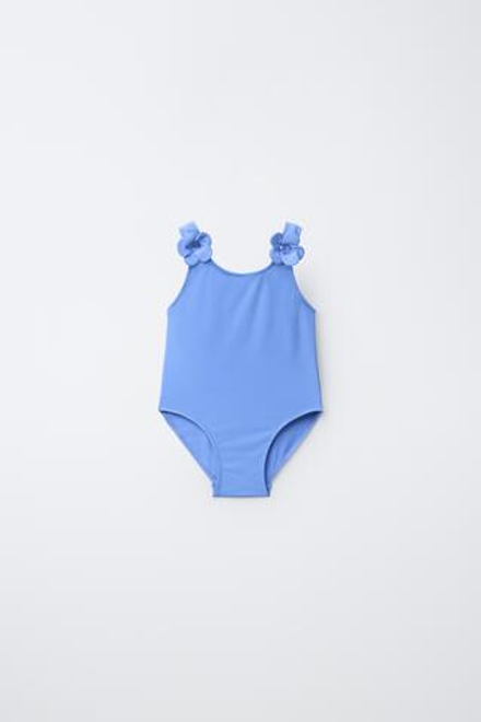 ZARA УПАЛЬНИК С ЦВЕТАМИ 3D, ВЫЦВЕТШИЙ СИНИЙ