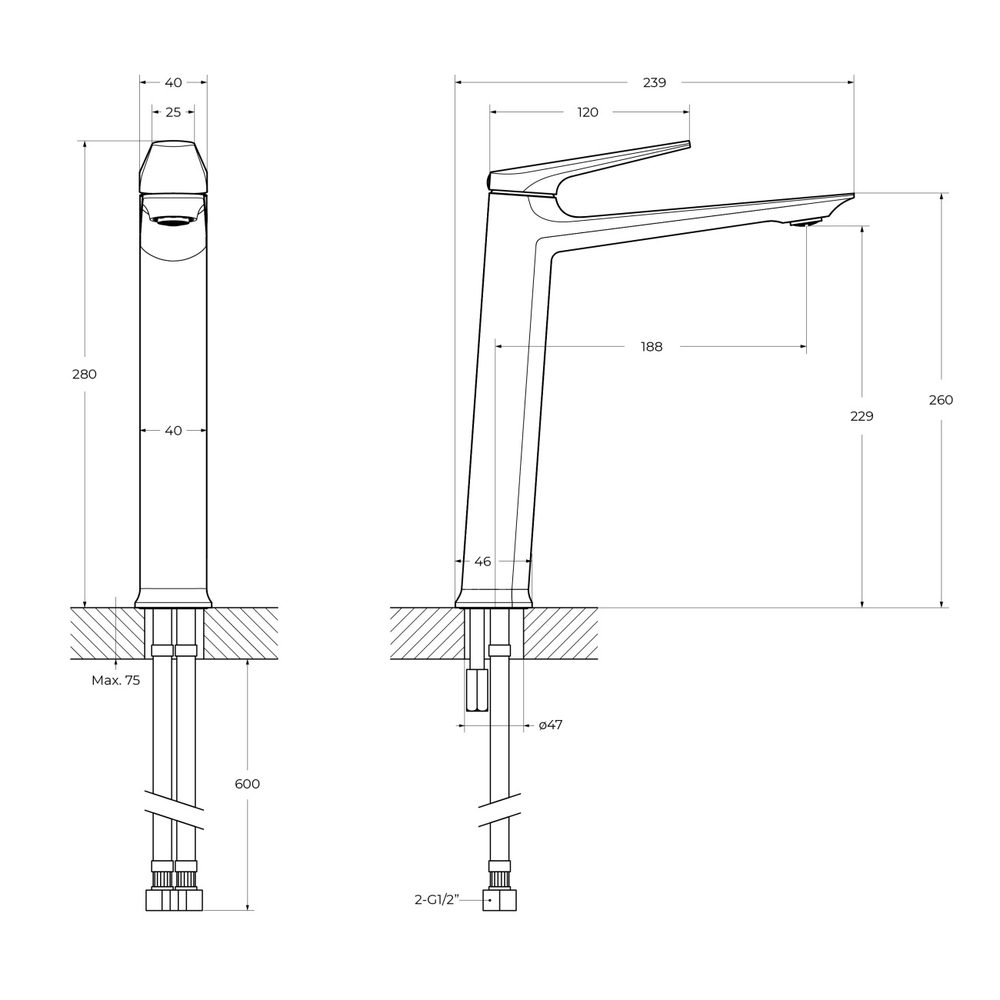 Cмеситель для накладной раковины Cezares LINER-LC-01-W0 без донного клапана