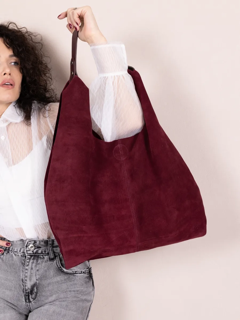 сумка через плечо шоппер натуральная замша