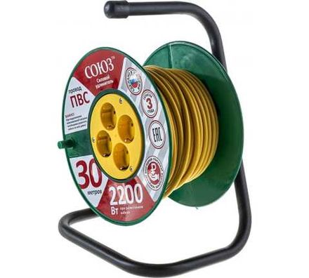 Удлинитель Союз сил. на катушке с 4 гн. 2200 Вт з/к 30м