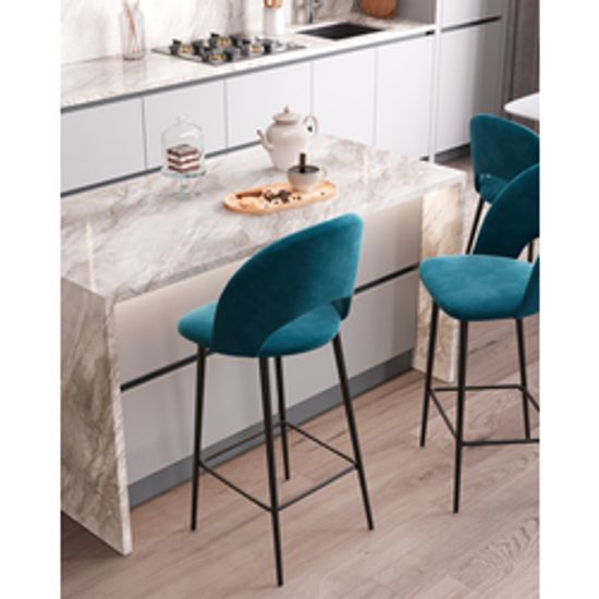 Стул барный Меган велюр пыльно-синий